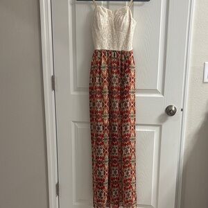 Lily Rose Cream and Red Patterned Maxi Dress